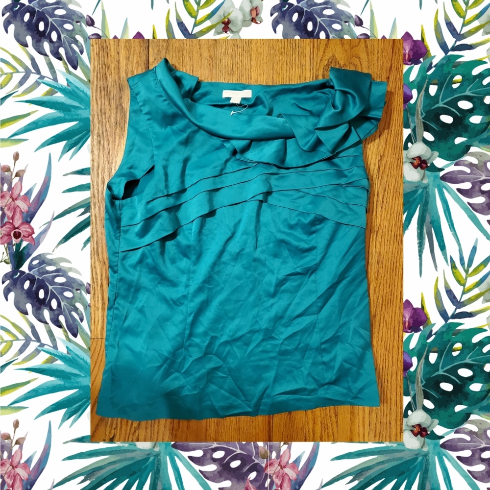 NY&Co Gorgeous Turquoise Blouse with ruffled neck